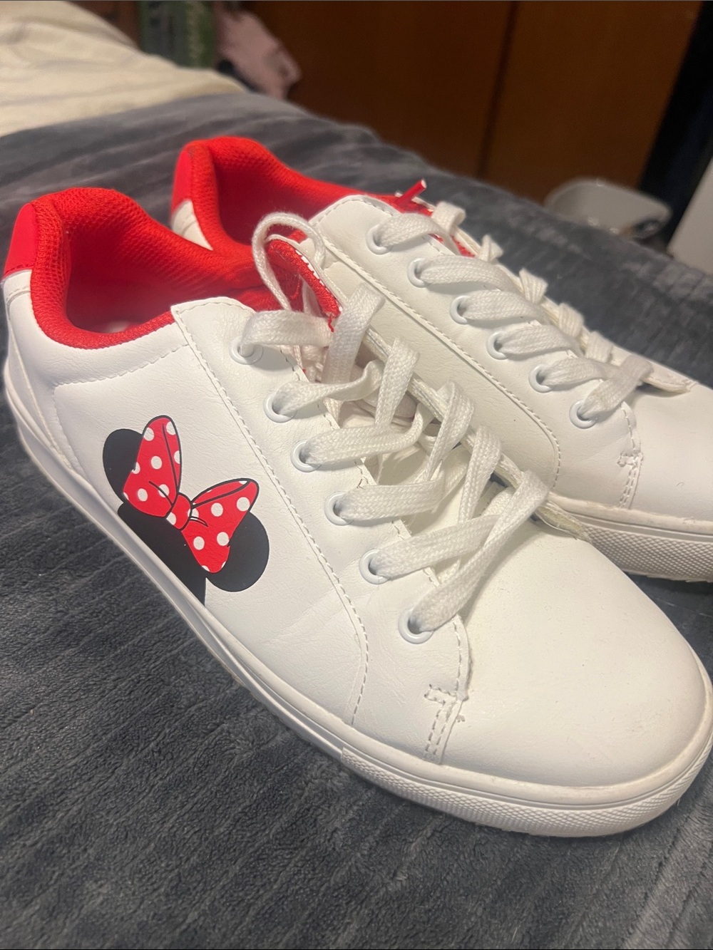 Disney White Sneakers with Red Interior and Bow Graphic